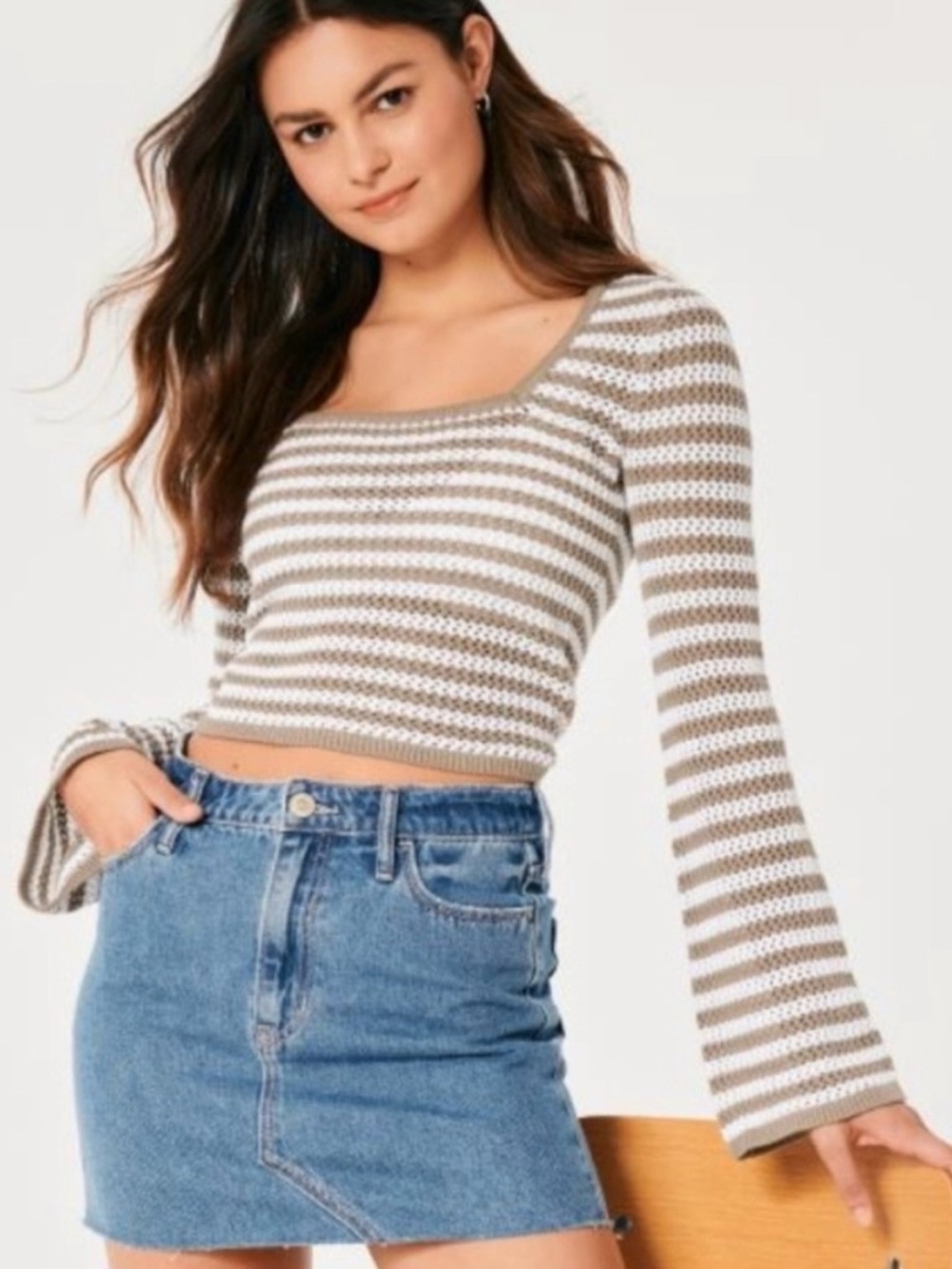 Hollister Beige and White Striped Knit Top Size M